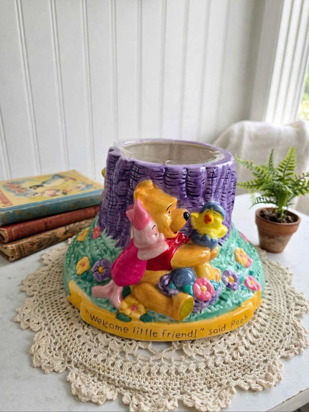 Vintage FTD Disney Winnie The Pooh Welcome Little Friend Planter Vase 90s